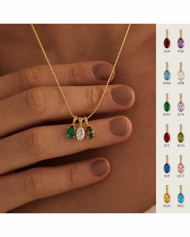 Birthstone guide: January garnet, February amethyst, March aquamarine, April diamond, May emerald, June alexandrite, July ruby, August peridot, September sapphire, October pink tourmaline, November citrine, December blue topaz